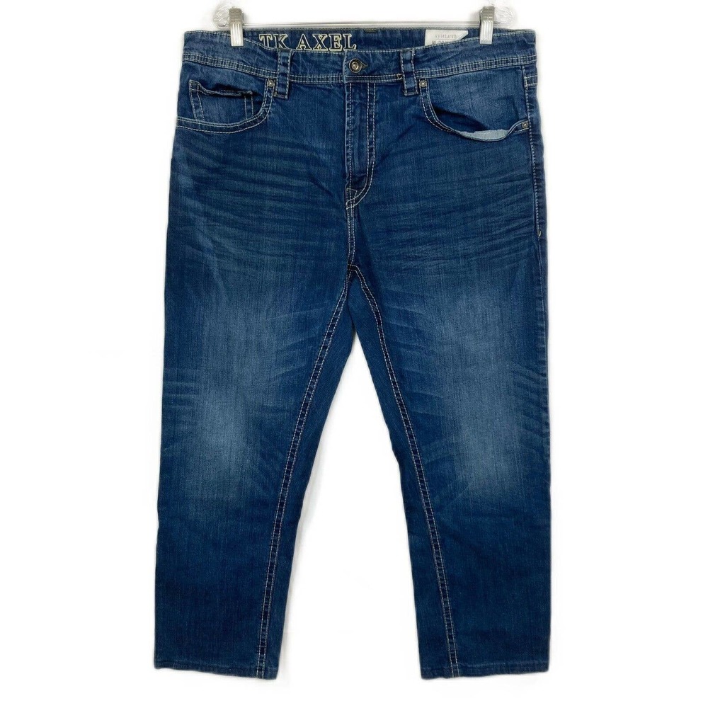 TK Axel Jeans Mens Sz‎ 38x28 Athletic Fit Medium Wash Denim Stretch 5 Pocket